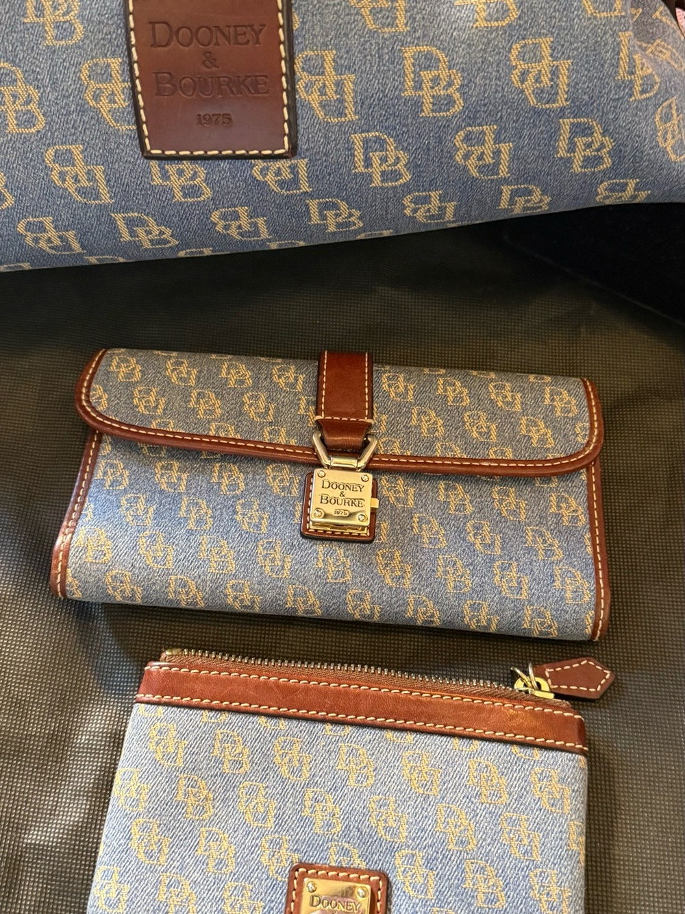 Dooney & Bourke Blue Denim Logo Shoulder Bag with Wallet and Wristlet - Picture 3 of 16